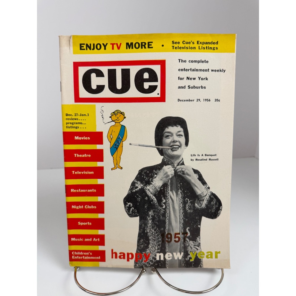 Vintage 1956 Cue Magazine Rosalind Russell Cover NYC Broadway TV Ads December 29